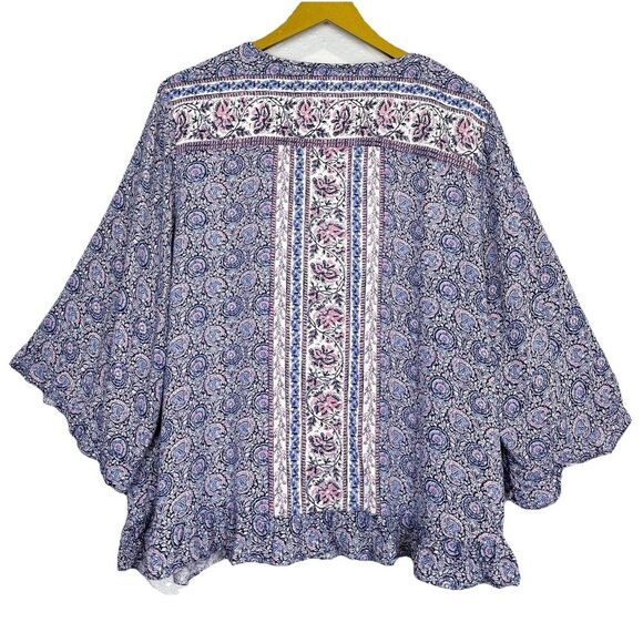 Cynthia Rowley Womens Flared Sleeve Paisley Floral Top 3X Festival Boho Hippie - Picture 2 of 8